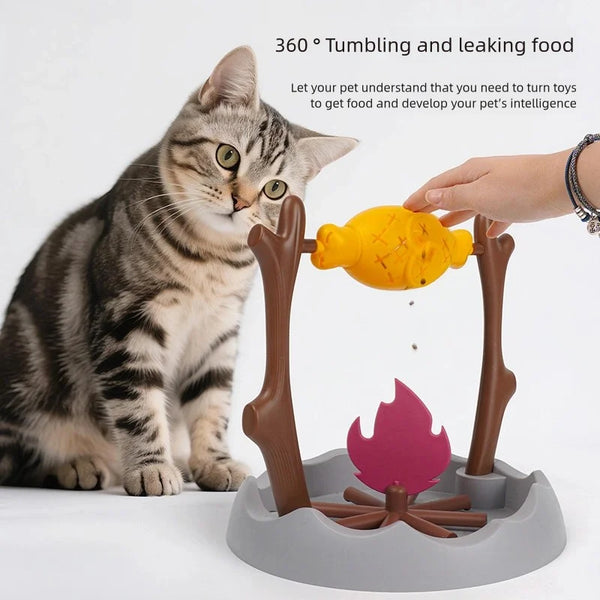 Cat and dog toys, roasted chicken leg 360° rotating food hiding and feeding device, slow-moving feeder, educational items